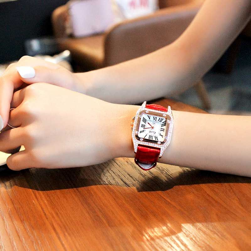 Fashion Elegant Square Bezel With Jeweled Accents Watch