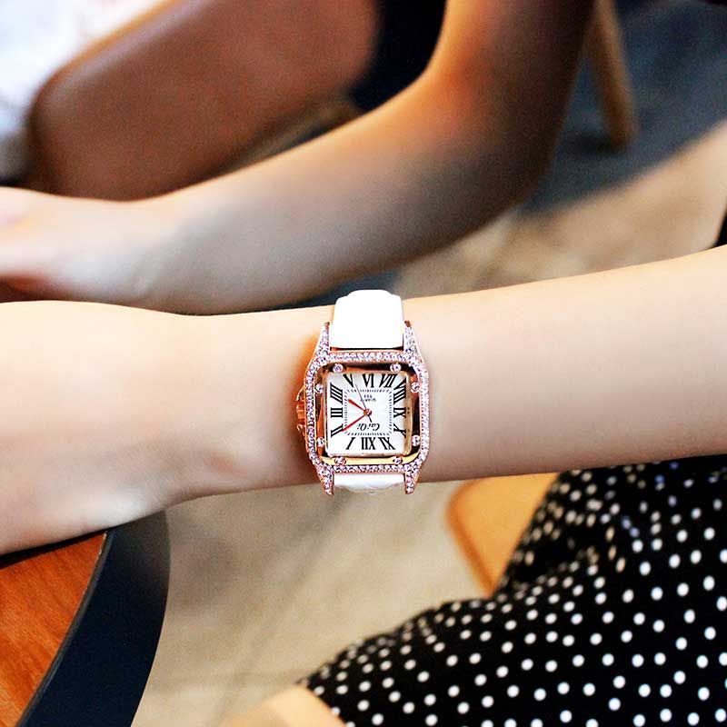 Fashion Elegant Square Bezel With Jeweled Accents Watch