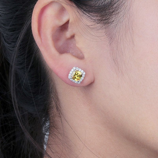 Yellow Cushion Brilliant-cut 1.0ct Gemstone Stud Earrings