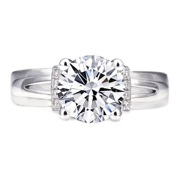 Classic Round Brilliant-cut 2.0ct Created White Sapphire Wide Shank Engagement Ring