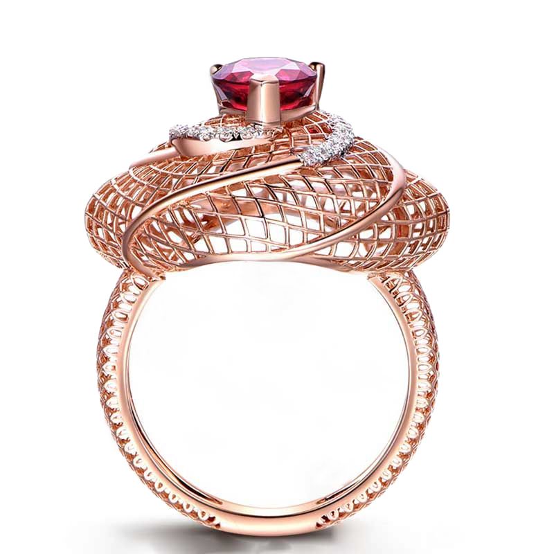 Pear Cut Hollow Out Rose Gold Tone Sterling Silver Cocktail Ring For Women