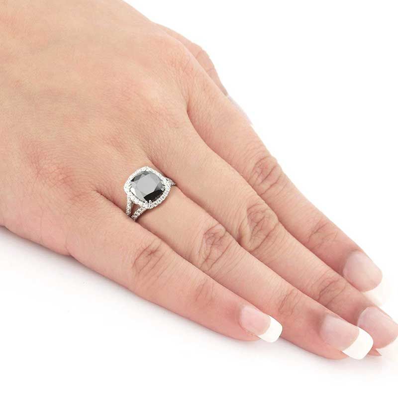 Halo Cushion Cut Split Set Black Sapphire Best Engagement Rings