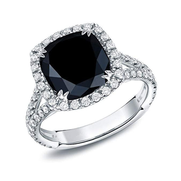 Halo Cushion Cut Split Set Black Sapphire Best Engagement Rings
