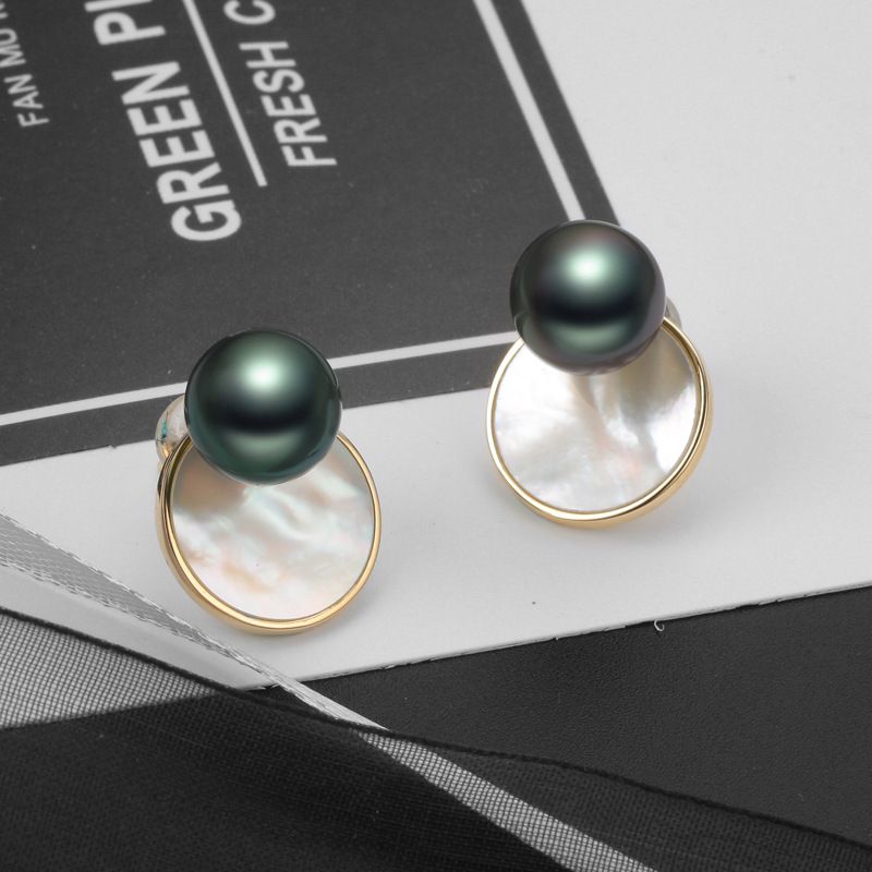 14K Rose Gold Tahitian Black Pearl And White Mother-Of-Pearl Stud Earrings For Women's