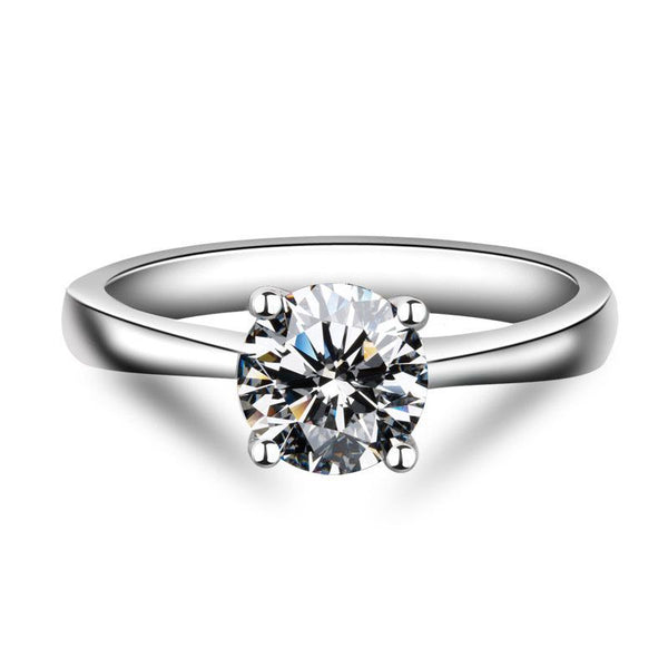 1.0ct Solitaire Round Cut Sterling Silver Couple Ring
