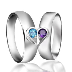 Heart Design Round Cut Sterling Silver Couple Ring