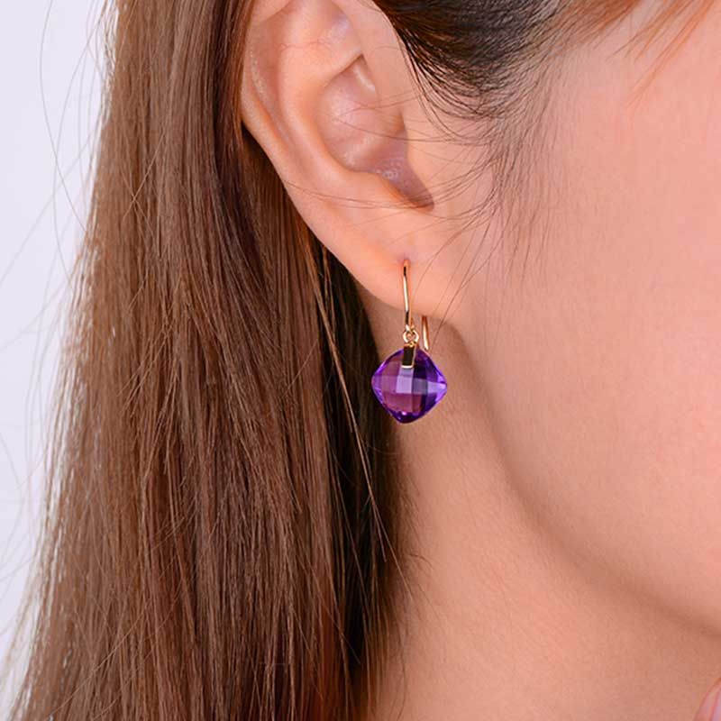 Amethyst 14K Rose Gold Fire Rose Cushion Cut Clip On Earrings For Womens