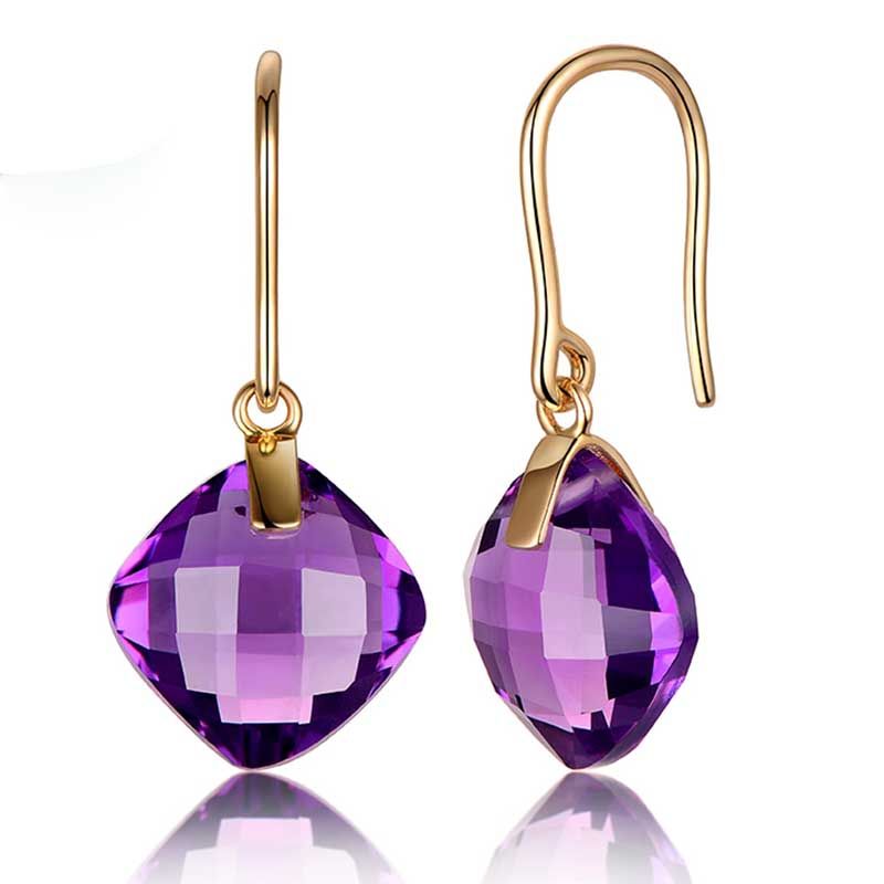 Amethyst 14K Rose Gold Fire Rose Cushion Cut Clip On Earrings For Womens