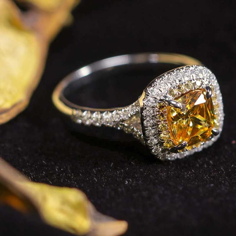Halo Princess-cut Yellow Brilliant-cut Sapphire Engagement Ring