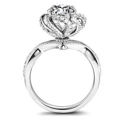 Rose Design Halo Twist Sterling Silver Ring