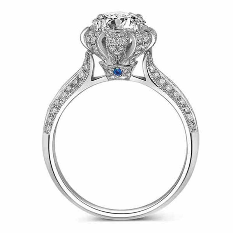 Flower Design Halo Sterling Silver Ring