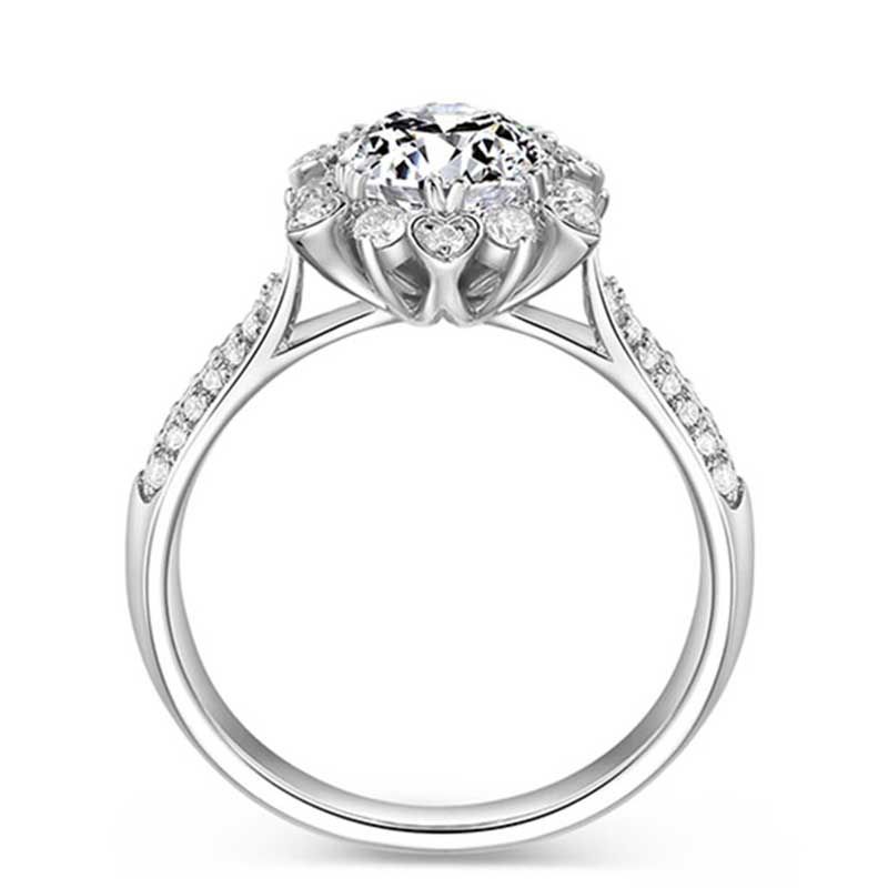 Flower Heart Design Halo Sterling Silver Ring