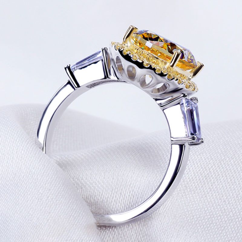 Halo Oval Cut Three Stone Created Topaz Sterling Silver Ring