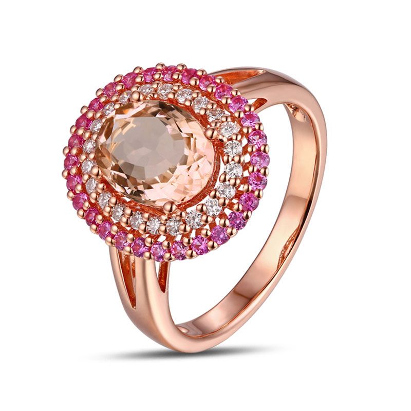Double Halo Rose Gold Created Champagne Sterling Silver Ring