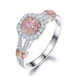 Halo Split Shank Knot Two Tone Cushion Cut Created Pink Sapphire Sterling Silver Ring