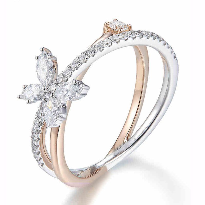 Butterfly Two Tone Twist Sterling Silver Promise Ring