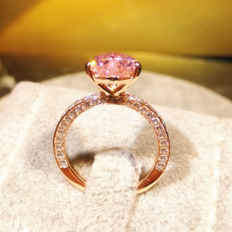 Pink Heart Cut Rose Gold Tone Sterling Silver Engagement Ring For Women