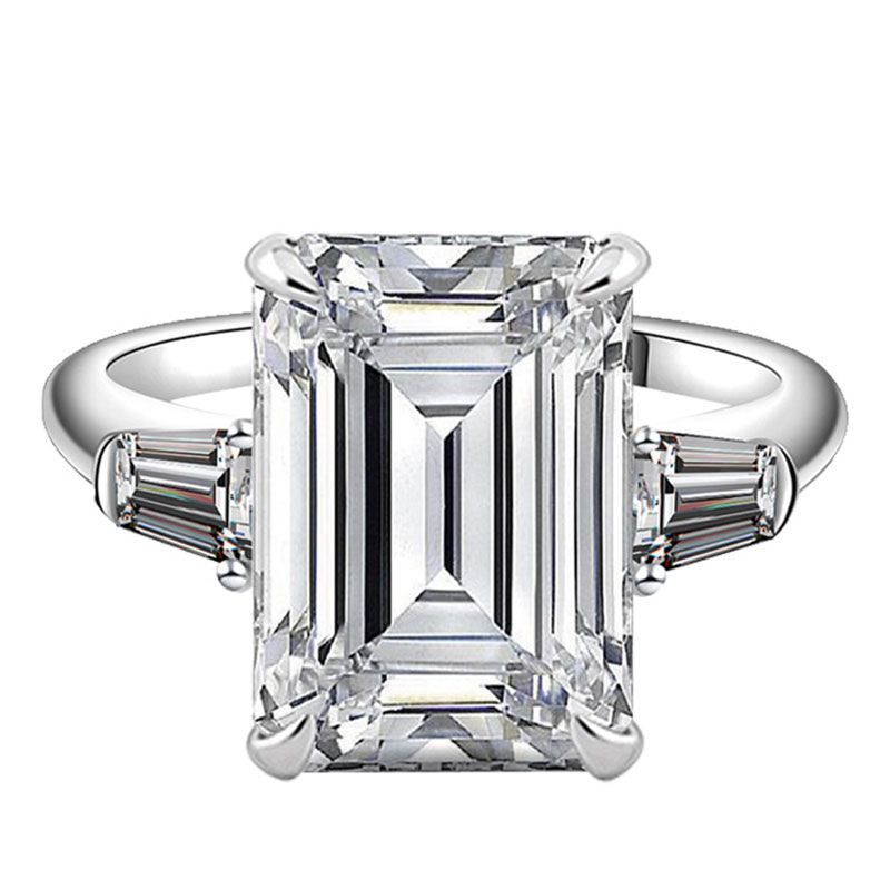 5.0ct Three Stone Emerald Cut Created White Sapphire Sterling Silver Ring