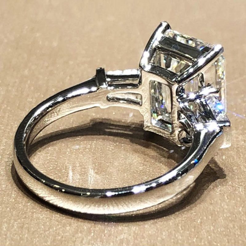 5.0ct Three Stone Emerald Cut Created White Sapphire Sterling Silver Ring