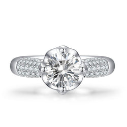 Classic Flower Four Claws White Sapphire Engagement Ring