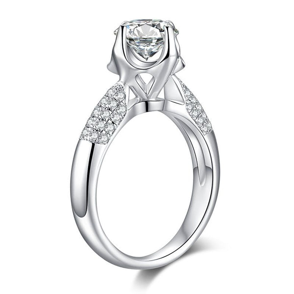 Classic Flower Four Claws White Sapphire Engagement Ring