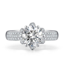 2.0CT Classic Flower Sterling Silver Ring