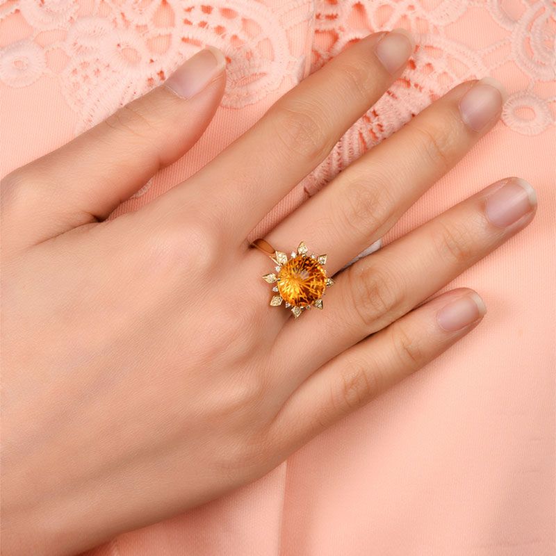 6.16CT Gold Tone Flower Design Sterling Silver Ring