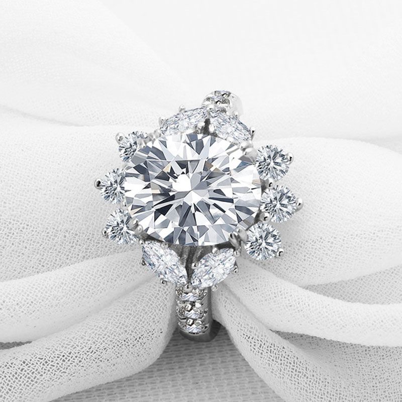 4.0ct Flower Oval Cut Sterling Silver Ring