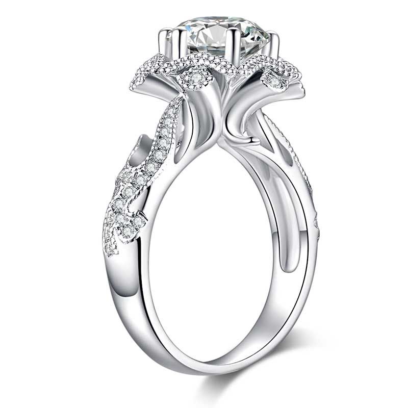Vintage Flower White Sapphire Engagement Ring