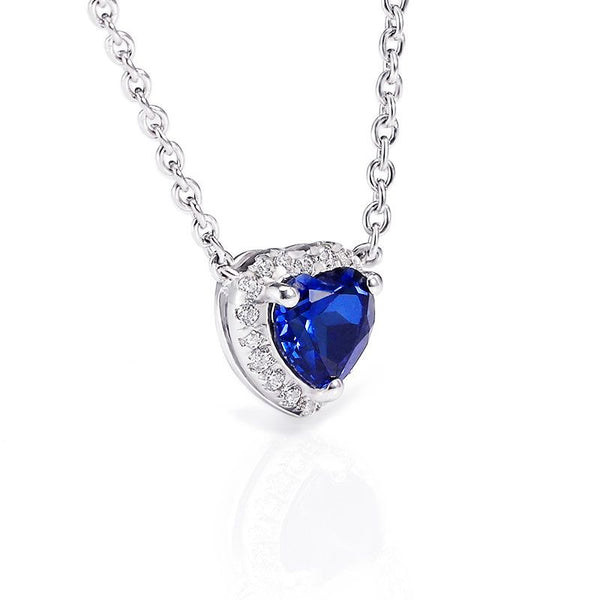 Heart Sapphire Halo Women's Whole Necklace