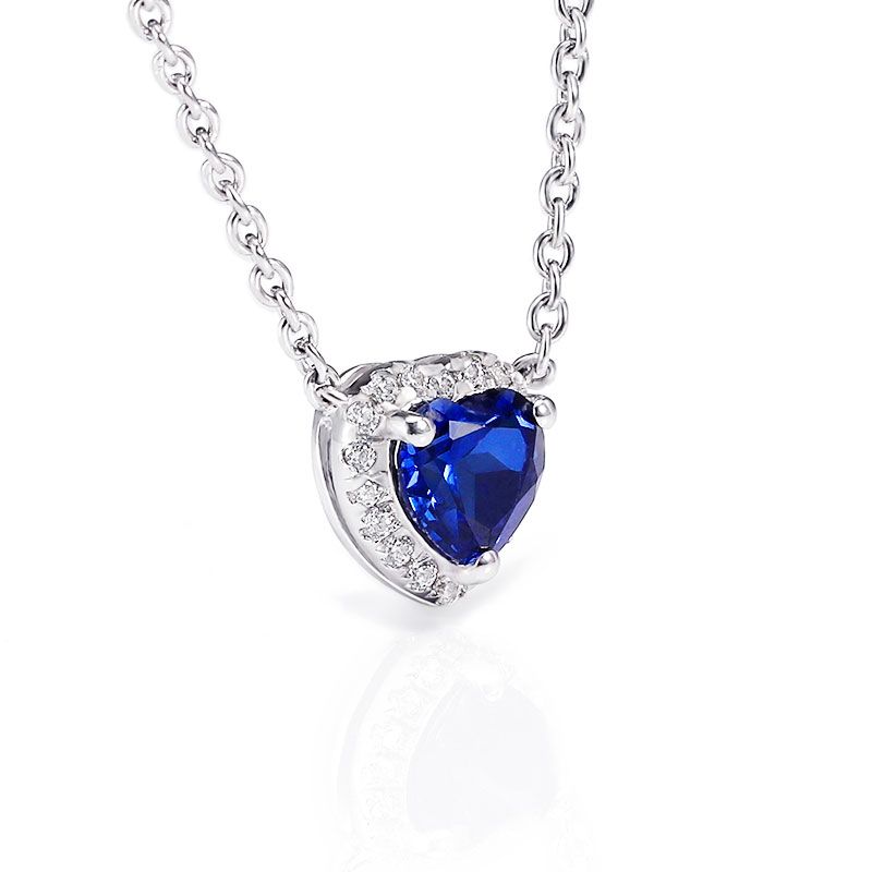 Heart Sapphire Halo Women's Whole Necklace