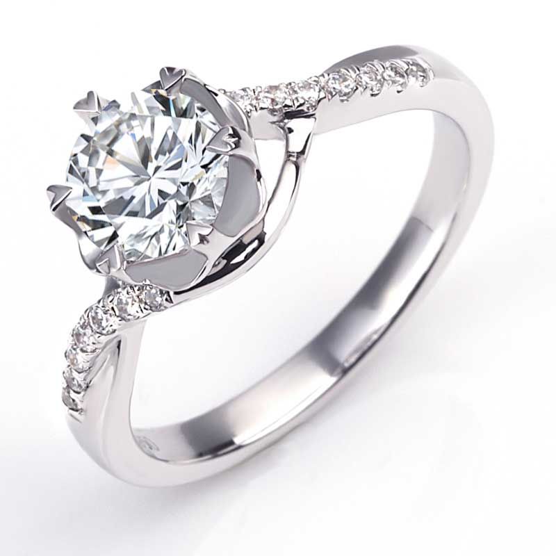 Heart Six Claws White Sapphire Twisted Shank Engagement Ring