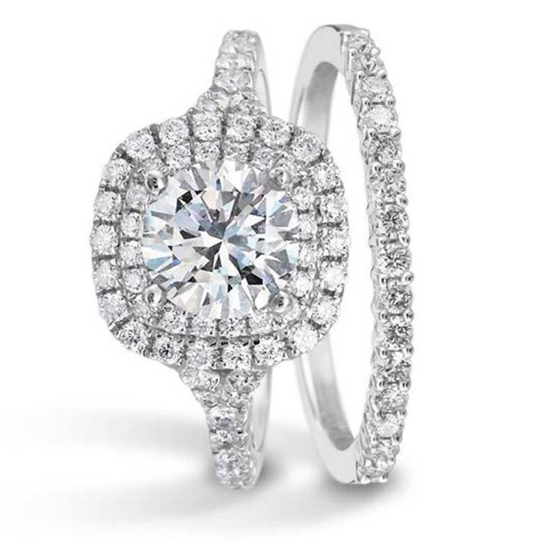 Classic Cushion Cut Double Halo White Sapphire Best Engagement Rings