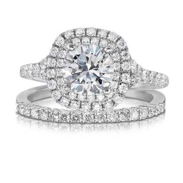 Classic Cushion Cut Double Halo White Sapphire Best Engagement Rings