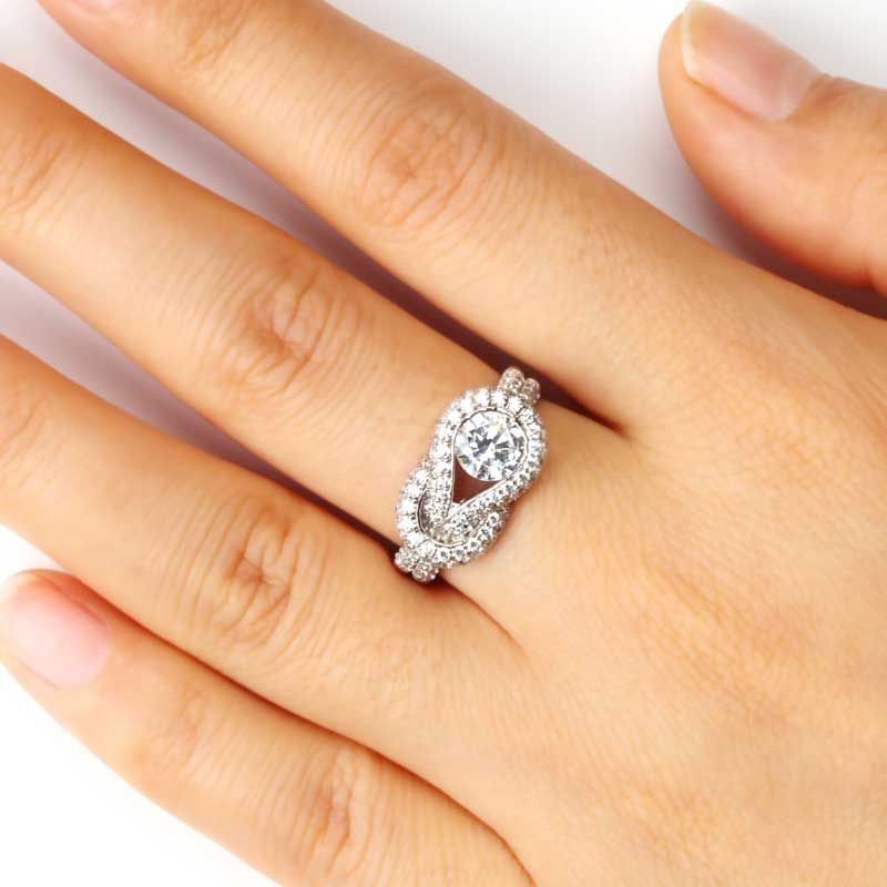 Knot Luxury Stone Band White Sapphire Engagement Ring