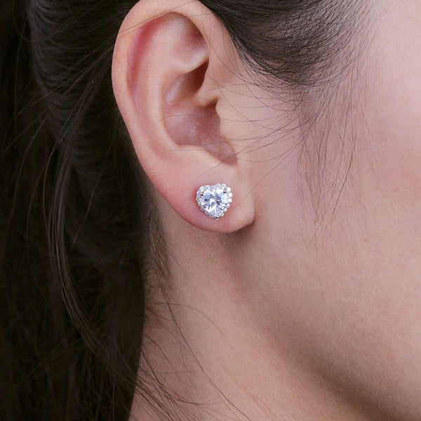 Halo Heart Brilliant-cut Created White Sapphire Stud Earrings