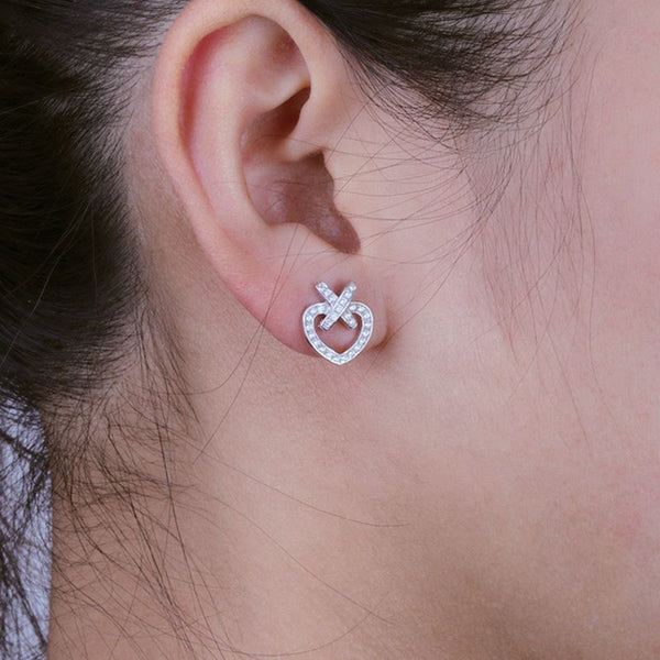 Cross Hollow Halo Heart Brilliant-cut Created White Sapphire Stud Earrings
