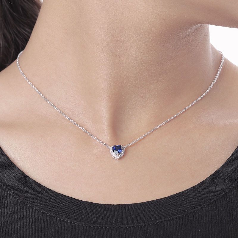Heart Sapphire Halo Women's Whole Necklace