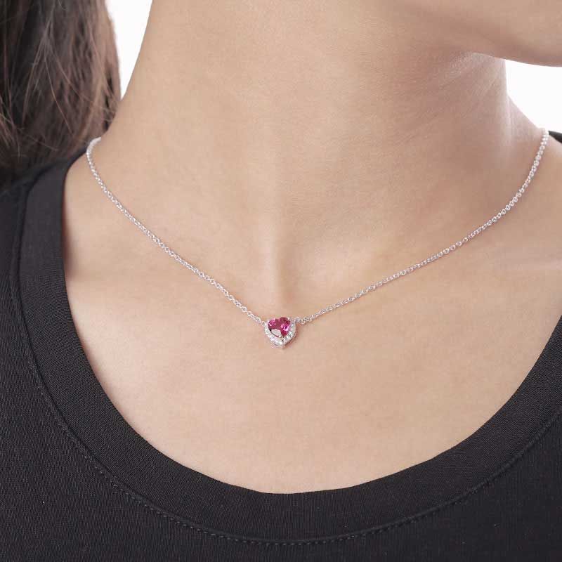 Heart Red Sapphire Halo Women's Whole Necklace