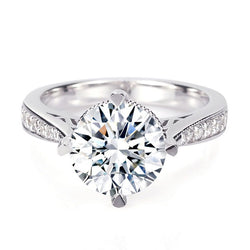Simple Four Claws Round White Sapphire Engagement Ring