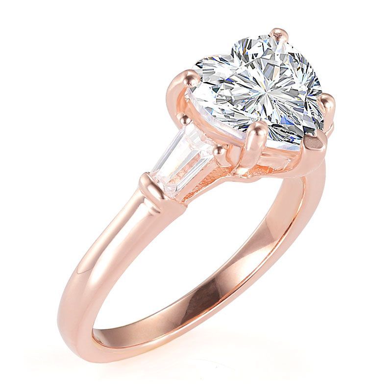 Rose Gold Tone Three Stone Heart Cut Sterling Silver Ring