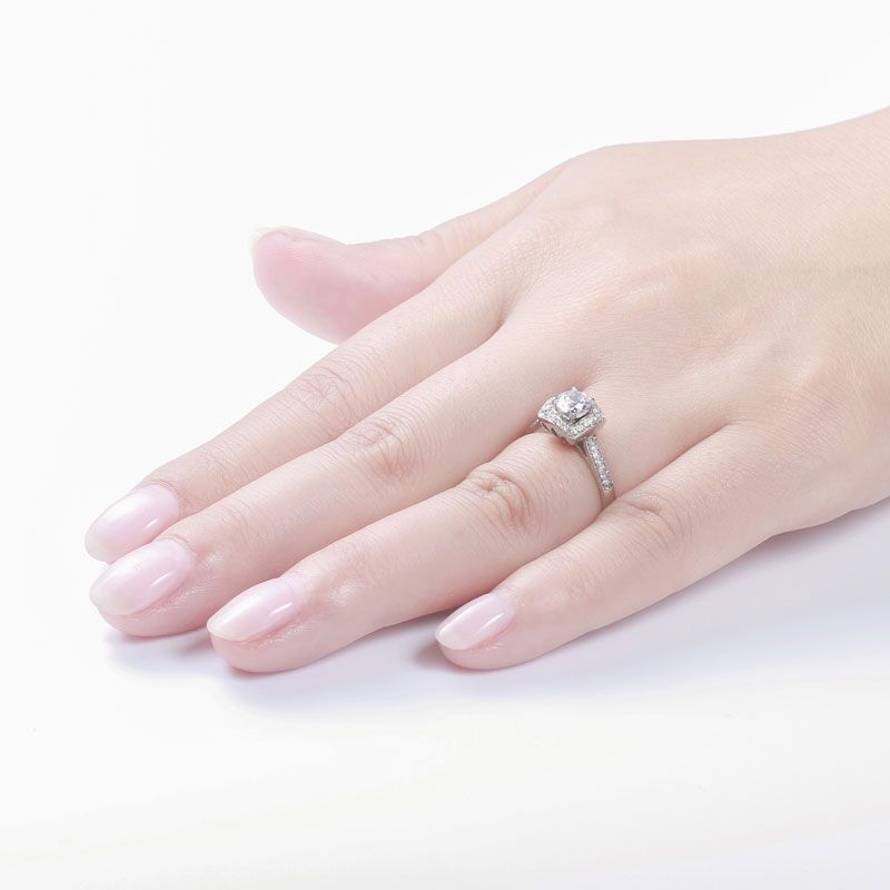 Halo Round Simulated White Sapphire Engagement Ring