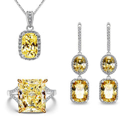 Luxury Halo Created Topaz Stering Silver Wedding Jewelry Set