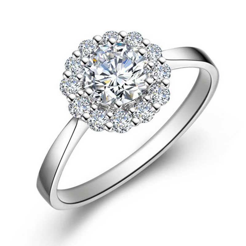Sunflower Round Brilliant-cut 0.3ct Created White Sapphire Engagement Ring