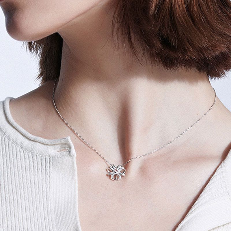 Flower Shape Round Cut Created Aquamarine Sterling Silver Necklace