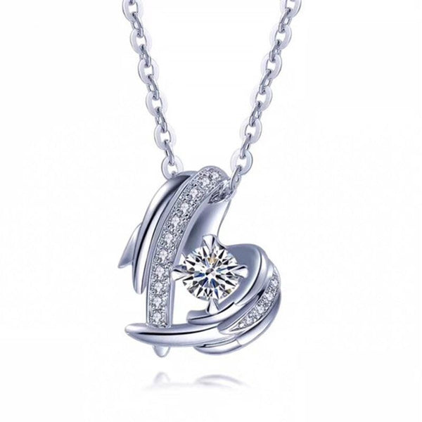Angle Wings Round Cut Sterling Silver Necklace