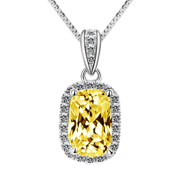 Luxury halo Emerald Cut Created Topaz Sterling Silver Necklace