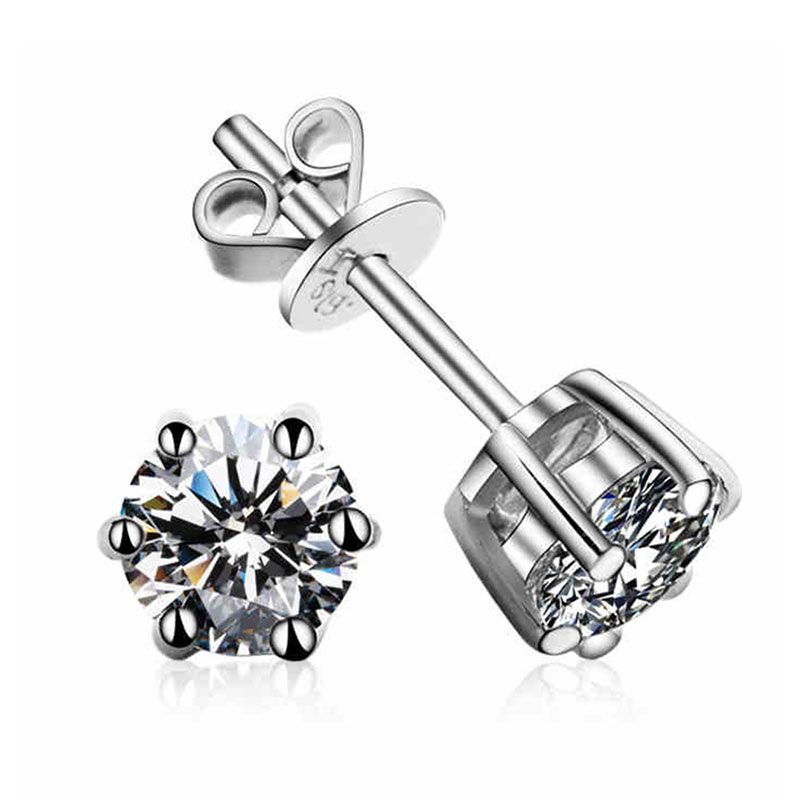 1.0CT Classic Six Prong Setting Sterling Silver Earrings