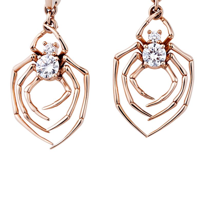 Rose Gold Spider Round Cut Sterling Silver Earrings