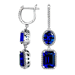 Vintage Halo Created Sapphire Sterling Silver Earrings blue